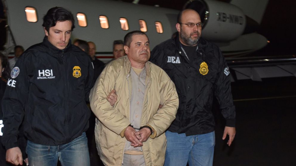 El Chapo arrives at Long Island MacArthur in Islip, New York on Thursday Jan. 19, 2017.