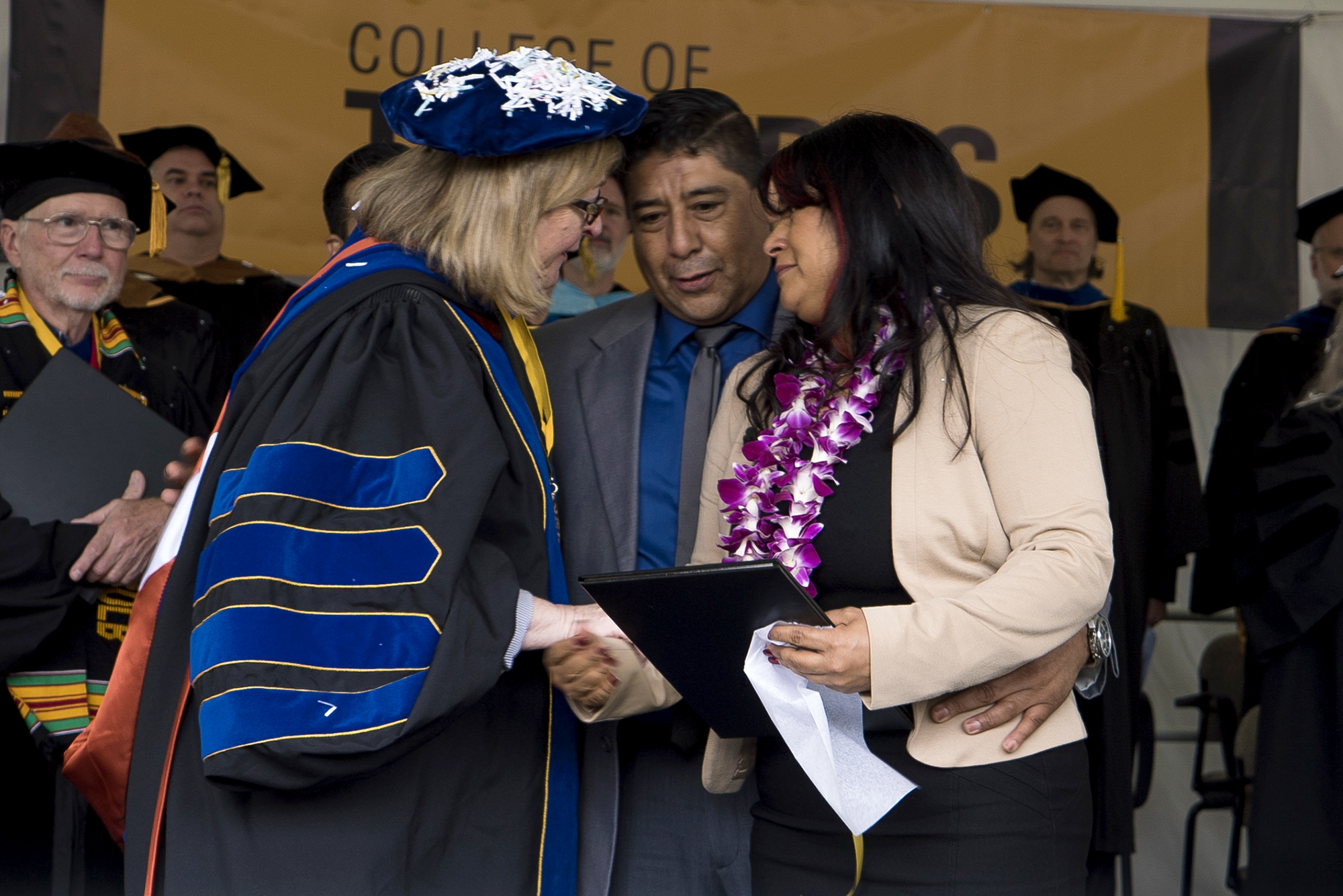 PHOTO: The family of  Nohemi Gonzalez, who was killed in the Paris attacks in November, accepted her degree at California State Unviersity, Long Beach.