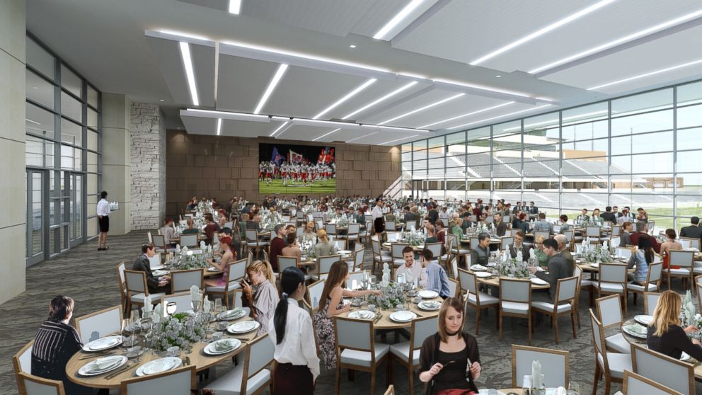 PHOTO: Texas' McKinney school district is slated to build one of the most expensive high school stadiums in the US. A rendering of the interior of the stadium, which will also include an event center. 