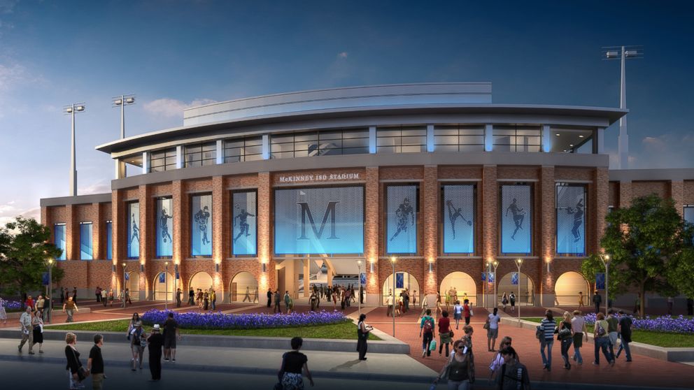 PHOTO: Texas' McKinney school district is slated to build one of the most expensive high school stadiums in the US. A rendering of the exterior of the stadium slated to open in 2017. 