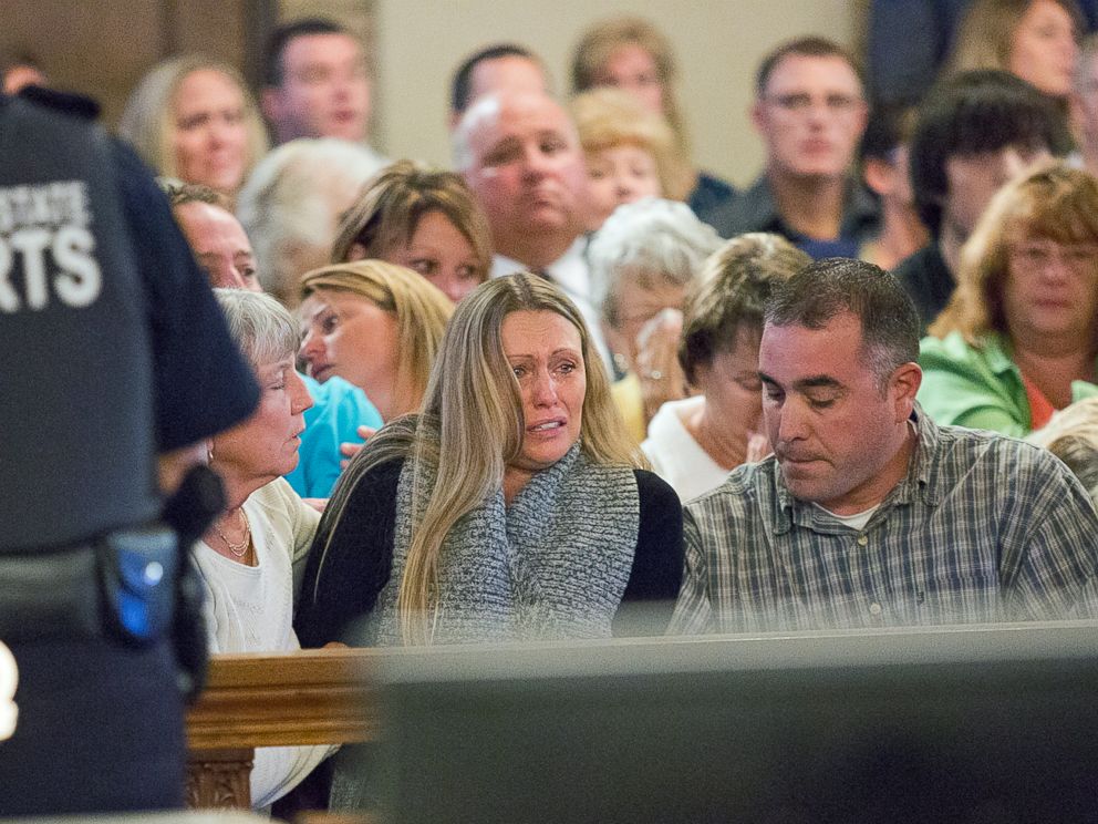 PHOTO: Garrett Phillips mother, Tandy Collins, cries as she hears the not guilty verdict from judge Judge Felix Catena Wednesday, Sept. 28, 2016, at the St. Lawrence County Courthouse in Canton, New York.