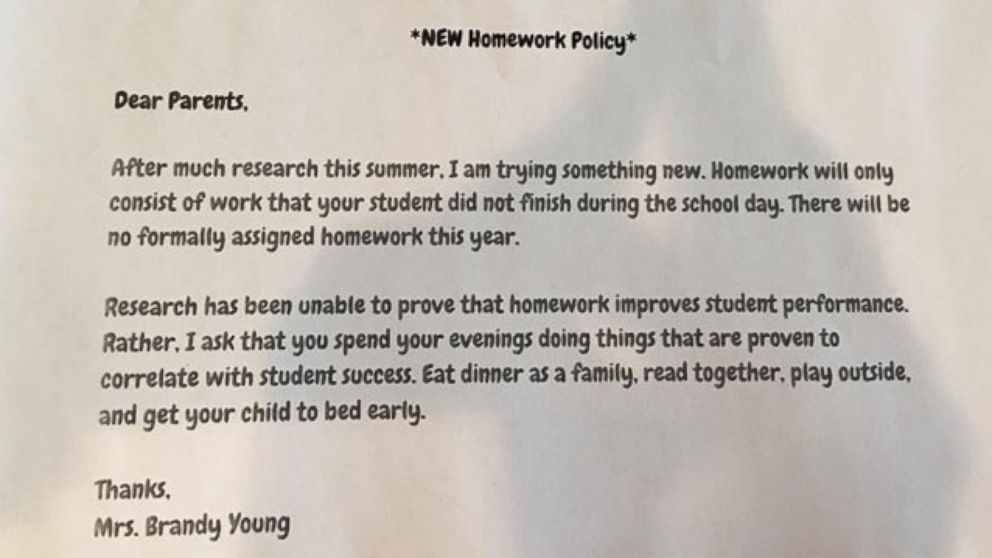 articles about no homework policy