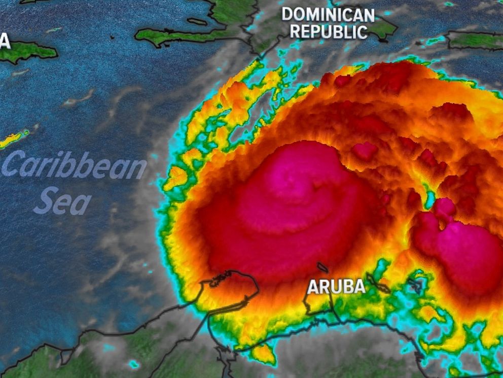 PHOTO: Satellite of hurricane Matthew moving through the Caribbean Sea on Friday morning, Sept. 30, 2016.