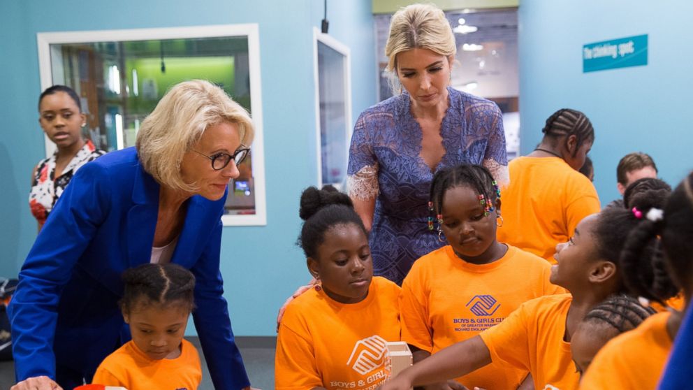 PHOTO: Education Secretary Betsy DeVos and Adviser to the President, Ivanka Trump, at the Smithsonian's National Museum of American History in Washington, D.C., on July 25, 2017.