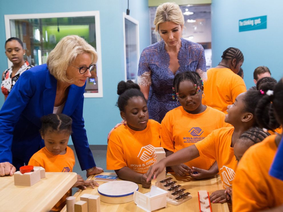 PHOTO: Education Secretary Betsy DeVos and Adviser to the President, Ivanka Trump, at the Smithsonian's National Museum of American History in Washington, D.C., on July 25, 2017.