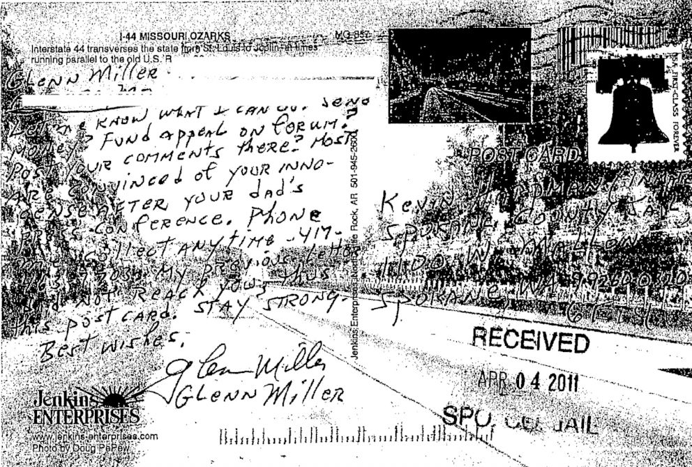 PHOTO: A postcard Frazier Glenn Miller sent Kevin Harpham in 2011.