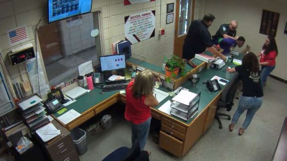 PHOTO: Two former Louisiana officers were indicted after surveillance footage showed them slamming a teenager at Brusly Middle School in central Louisiana. 