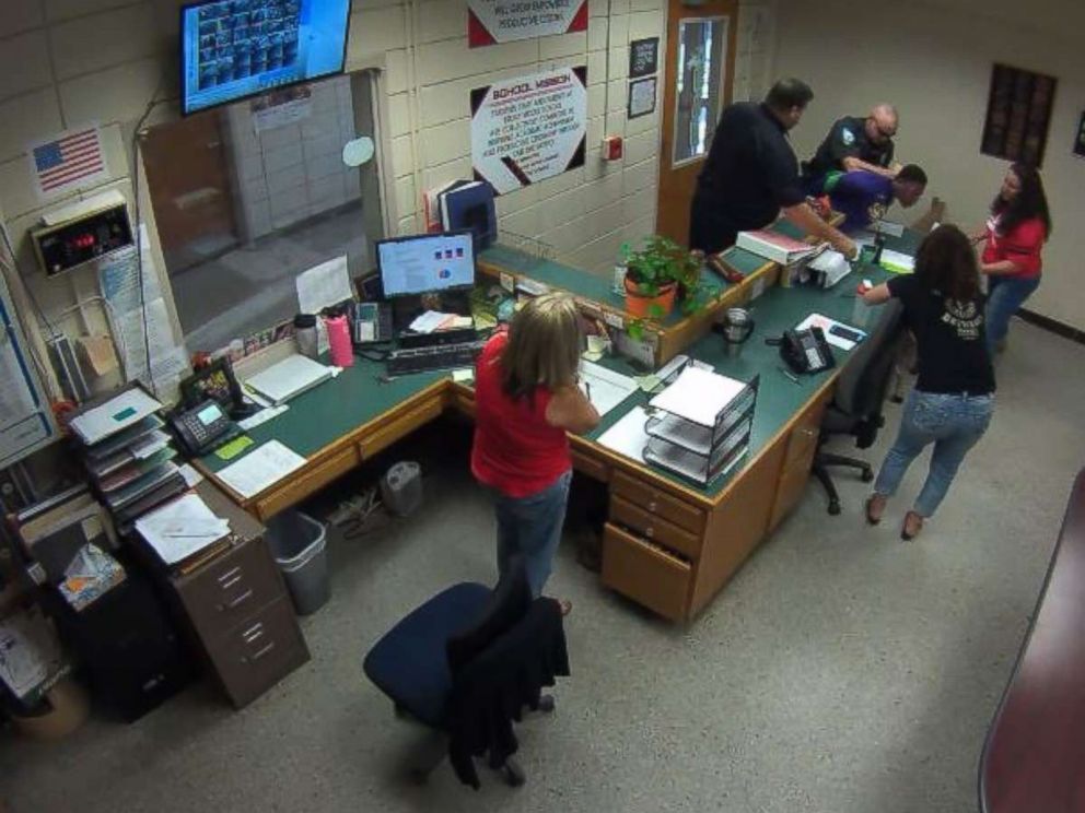PHOTO: Two former Louisiana officers were indicted after surveillance footage showed them slamming a teenager at Brusly Middle School in central Louisiana.