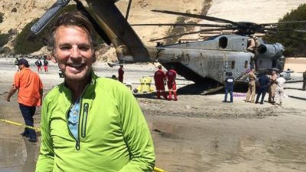 Kenny Loggins stands near a helicopter that landed in Solana Beach, California, April 15, 2015.