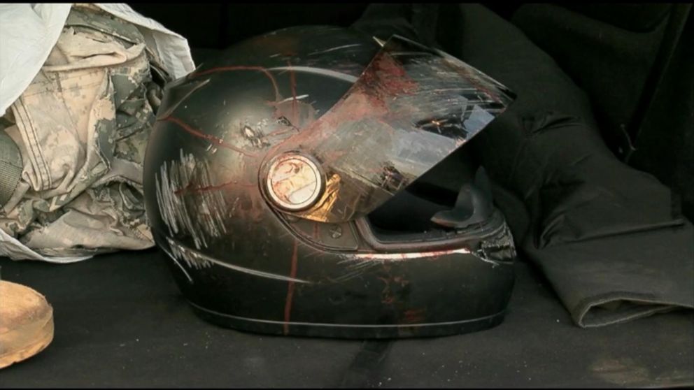 PHOTO:Eugene was wearing this helmet when he was struck by lightning while riding his bike.