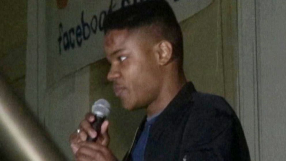 Martese Johnson speaks at a rally, March 18, 2015, at the UVA Campus in Charlottesville, Va.