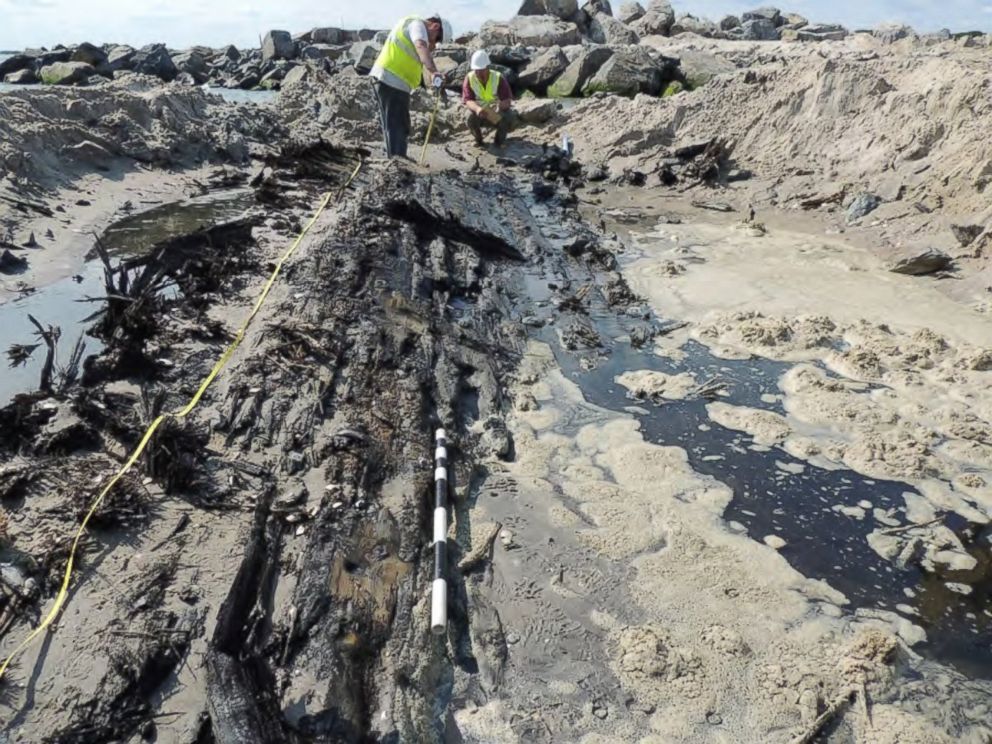 PHOTO: The U.S. Army Corps of Engineers, Philadelphia District discovered a historic shipwreck while repairing the Barnegat Inlet North Jetty in NJ in Summer 2014, which was damaged during Hurricane Sandy.