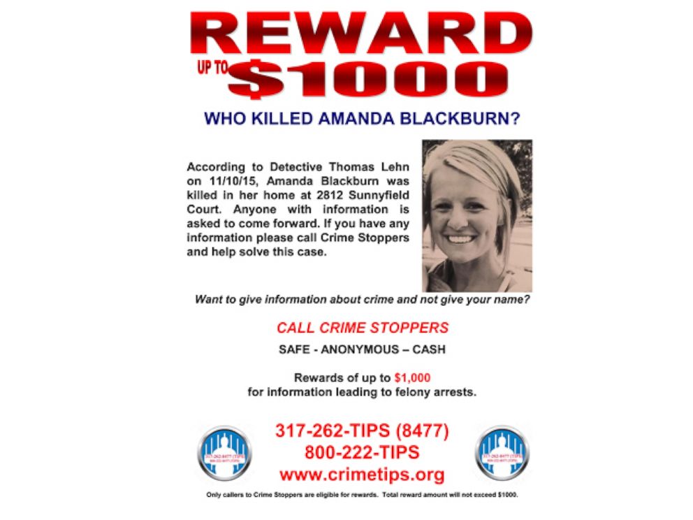 PHOTO: A reward is being offered for information about who killed Amanda Blackburn during an apparent home invasion in Indianapolis on Nov. 10, 2015.