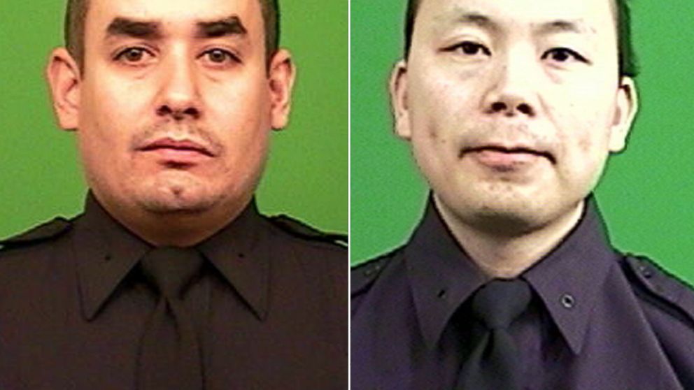 PHOTO: New York Police Department officers Rafael Ramos, left, and Wenjian Liu were killed, Dec. 20, 2014, as they sat in their car in the Bedford-Stuyvesant neighborhood of Brooklyn.