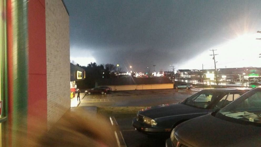 PHOTO: James Overton posted this photo on Twitter with this caption: "Holly Springs tornado facing south on highway 7 at O'Reilly's," Dec. 23, 2015.