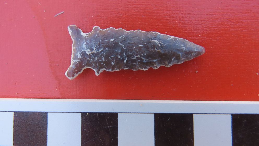 PHOTO: A projectile stone point with serrated edge is among the artifacts found at the sites.