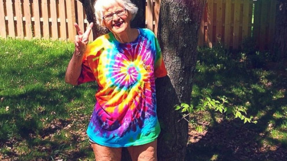 Instagram's new star, Baddie Winkle, poses in a tie-dye T-shirt. 