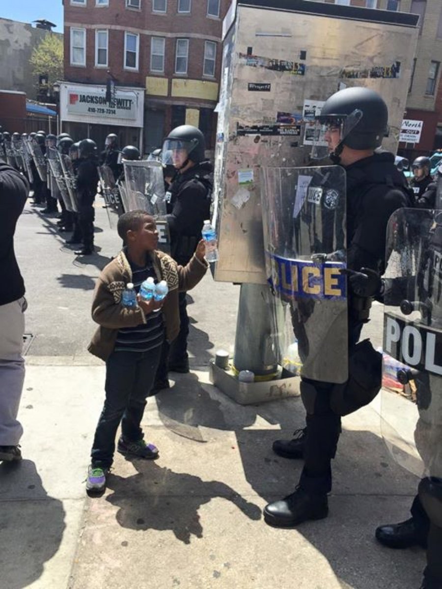 PHOTO: Bishop M Cromartie posted this photo on Facebook with this caption: "One of many pictures that I captured today in the midst of helping clean up the city and it speaks VOLUMES #baltimore," April 28, 2015.