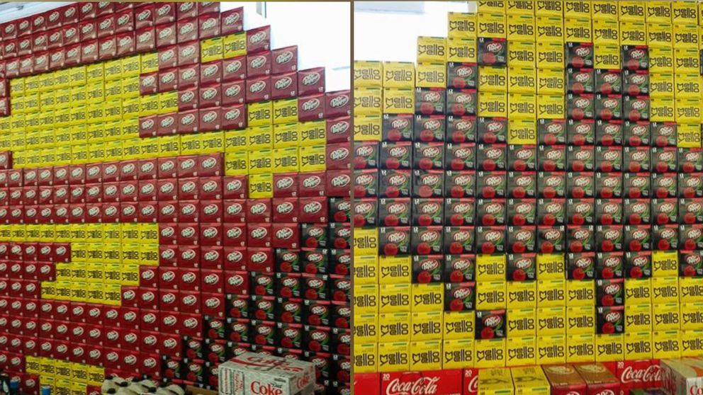 PHOTO: A "Batman v Superman: Dawn of Justice"-themed window display made from 12-pack boxes of soda is pictured here at Orange Street Food Farm in Missoula, Montana. 