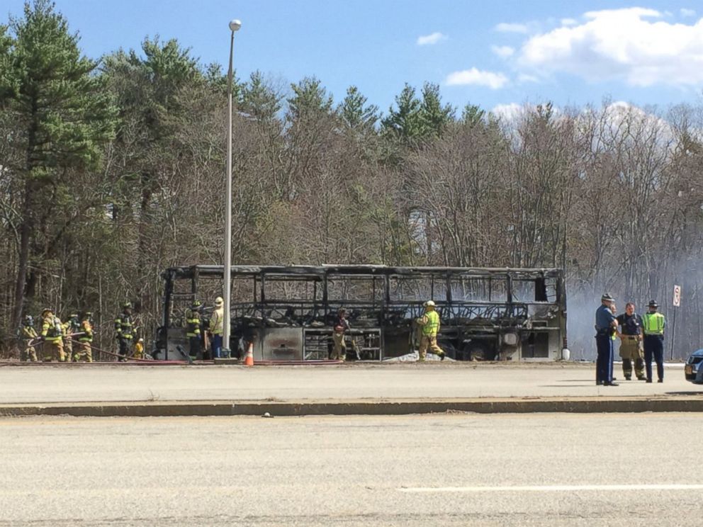 PHOTO: Crews respond to a bus fire in Sturbridge, Mass., April 18, 2015.