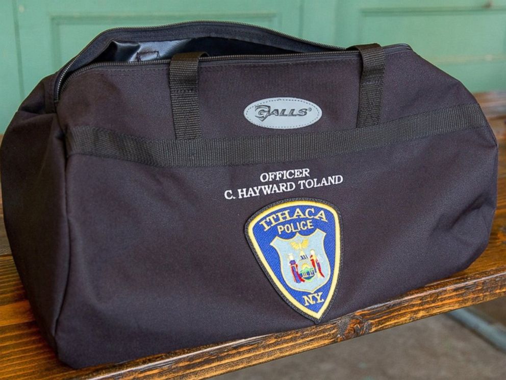 PHOTO: Colin Hayward Toland, 9, had a custom duffle bag made for him by the Ithaca Police Department. 
