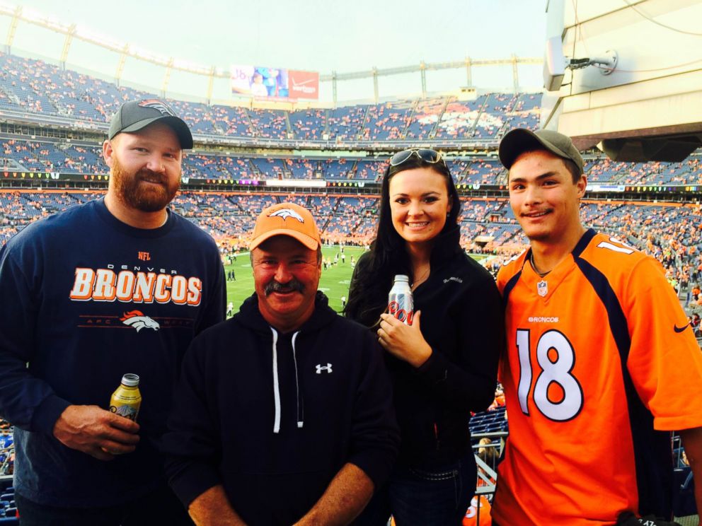PHOTO: Paul Kitterman, second from left, poses for a photo with his stepson, Jarod Tonneson, left, and two family friends shortly before his disappearance at a Denver Broncos game on Oct. 23, 2014.