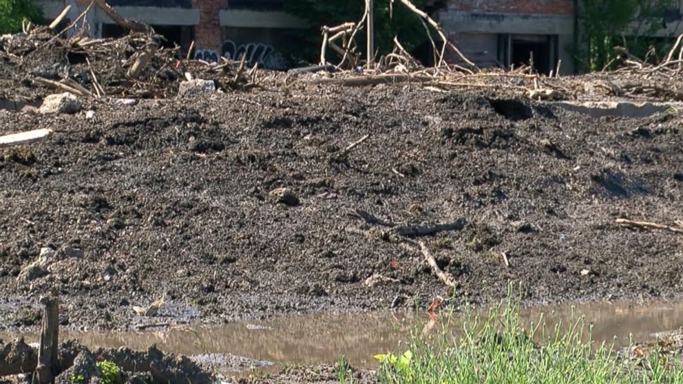 PHOTO: The now dirt-covered snow has been piled in a vacant lot on Buffalo, New York’s east side since a massive snowstorm eight months ago.