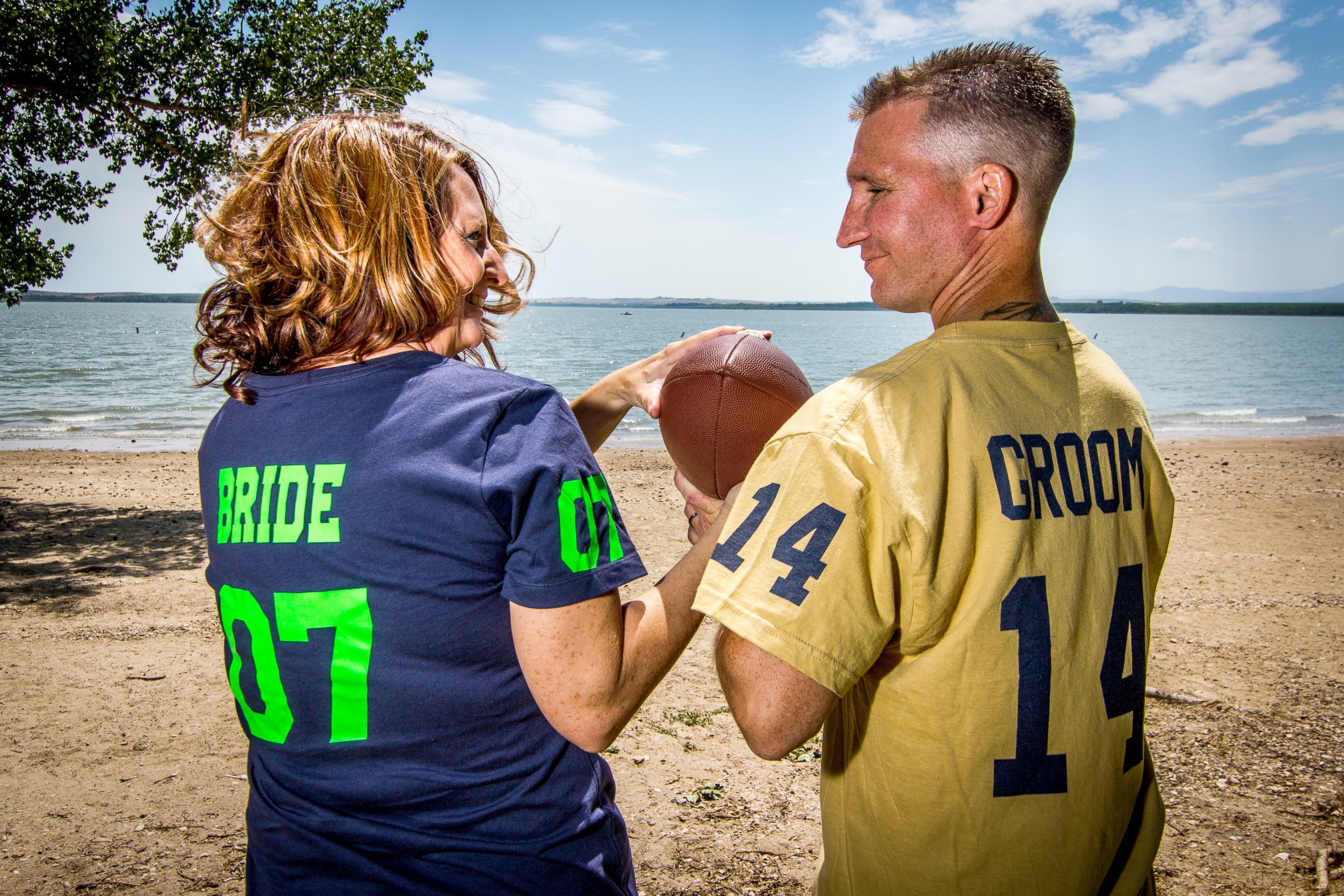 PHOTO: Chad Holbrook and his wife, Pam, had a St. Louis Rams and Seattle Seahawks-themed wedding in 2012 to showcase their football fanaticism. 