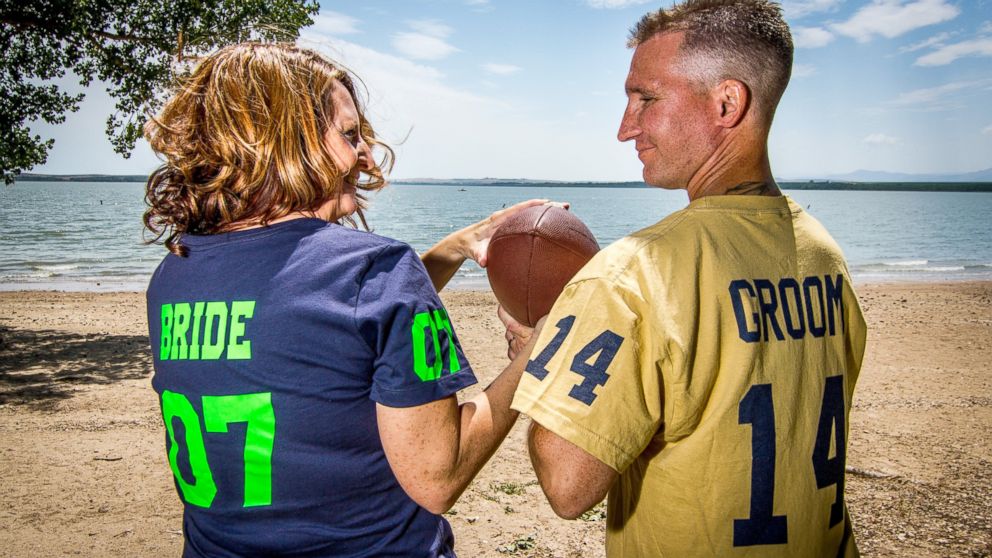 PHOTO: Chad Holbrook and his wife, Pam, had a St. Louis Rams and Seattle Seahawks-themed wedding in 2012 to showcase their football fanaticism. 