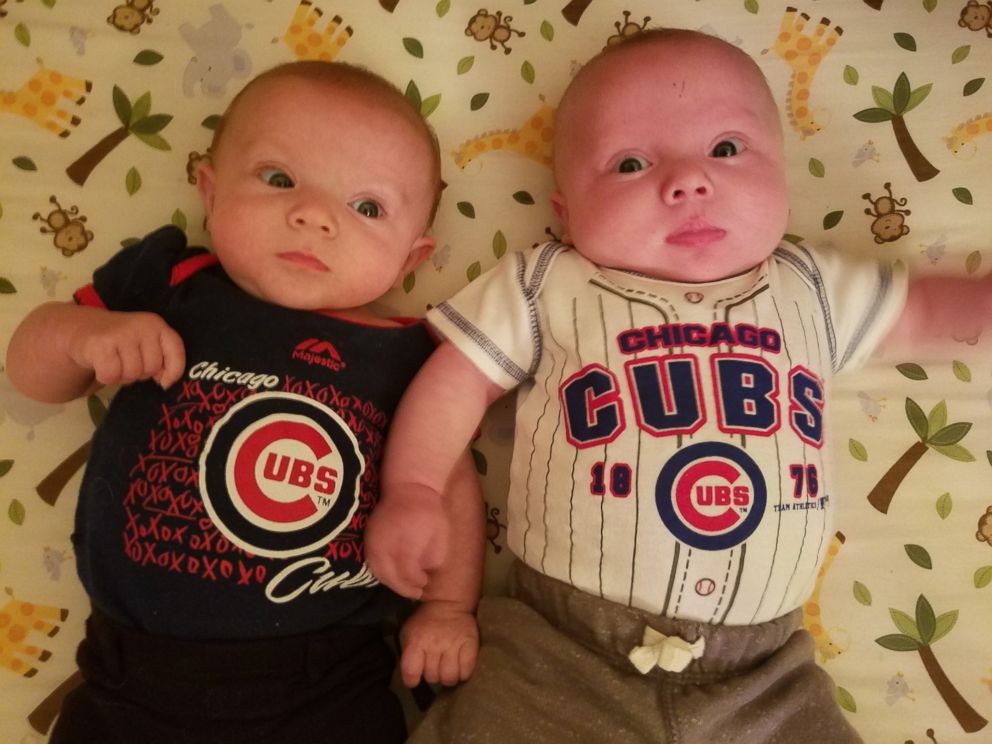 PHOTO: Four-month-old twins Clark and Addison, named after the intersection near Wrigley Stadium, have been dubbed the good luck charms of the Chicago Cubs. 
