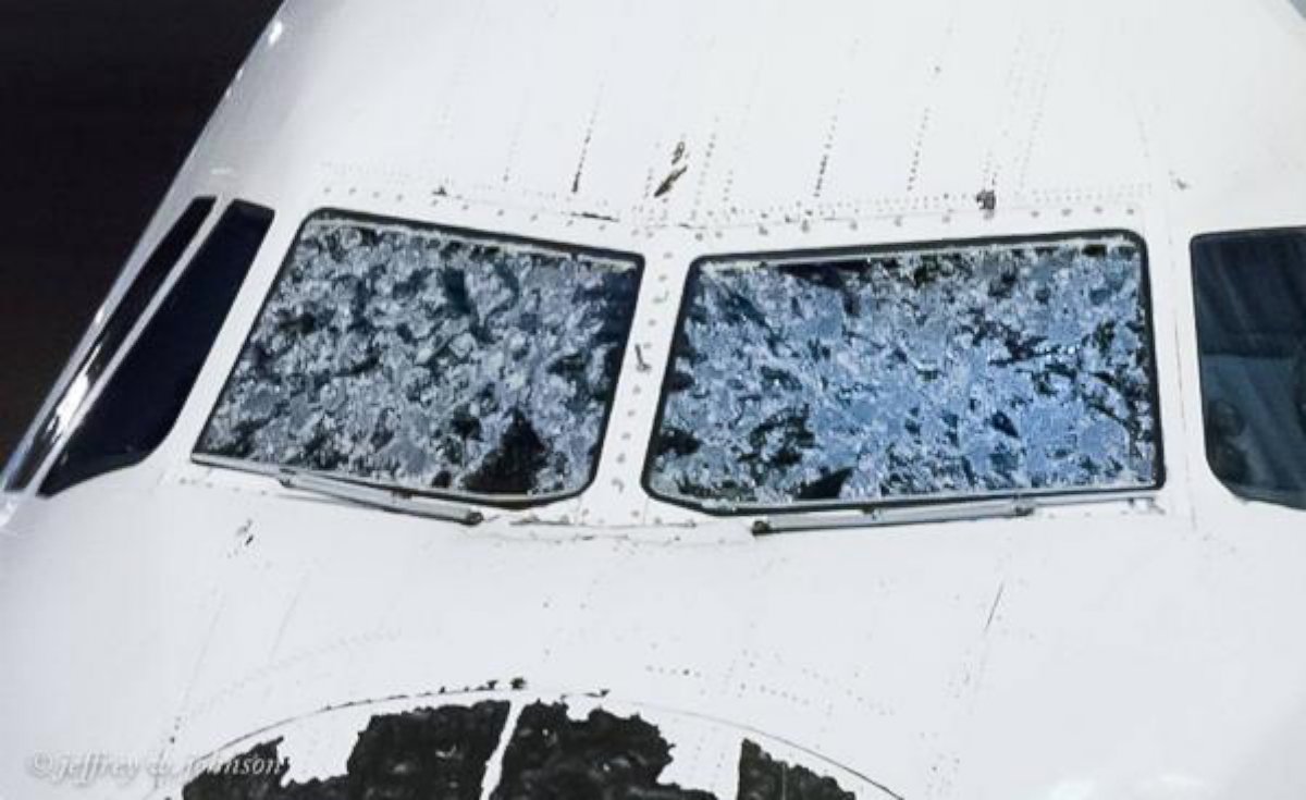 PHOTO: Jeff Johnson posted this photo to Twitter on Aug. 8, 2015 with the caption, "Hail damage to my plane while flying from Boston to Salt Lake. Emergency landing in Denver."