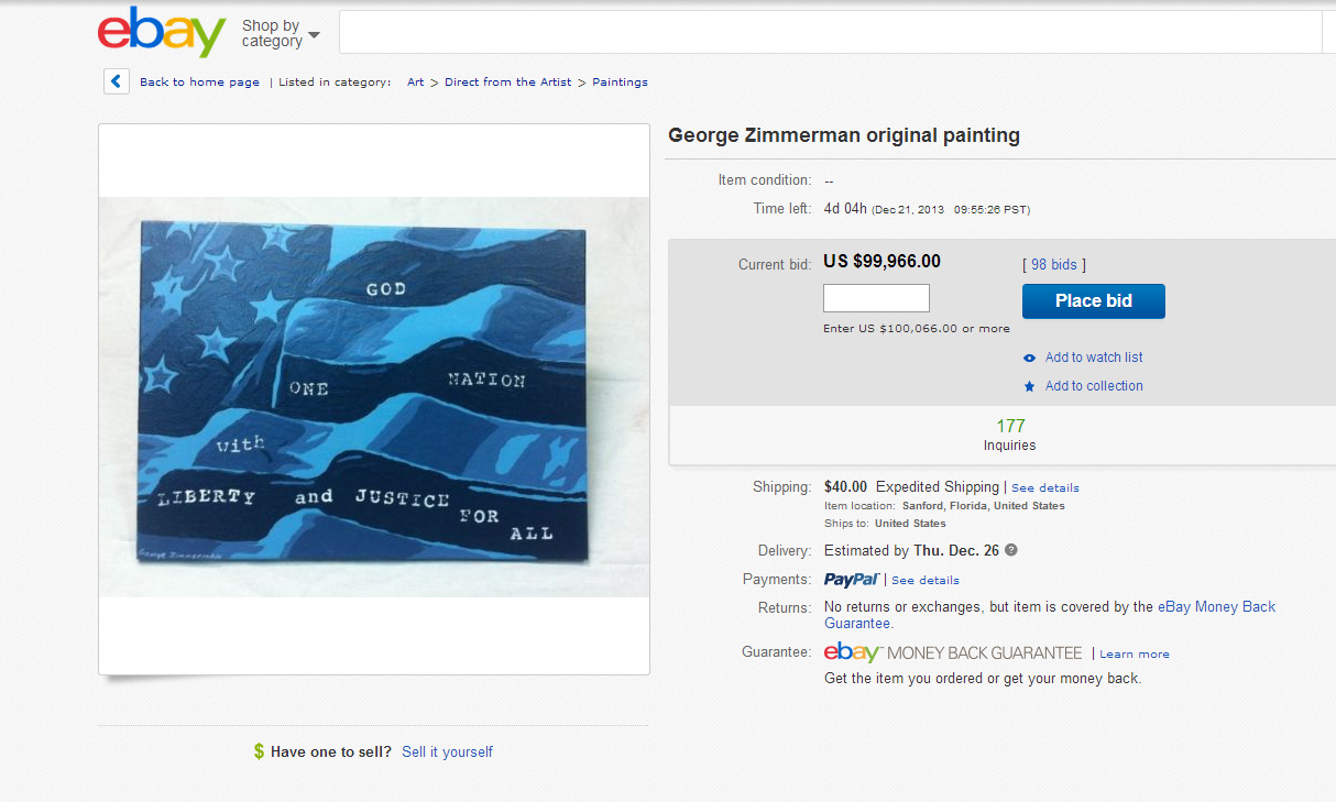 PHOTO: George Zimmerman's original painting is being sold on ebay.