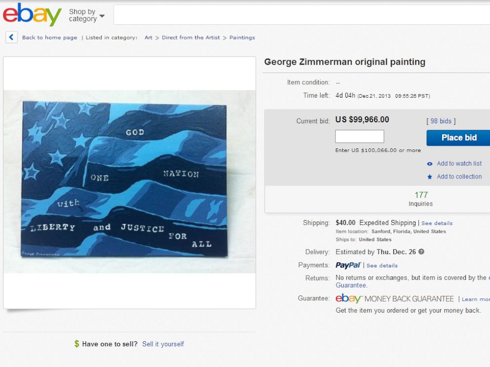 PHOTO: George Zimmermans original painting is being sold on ebay.