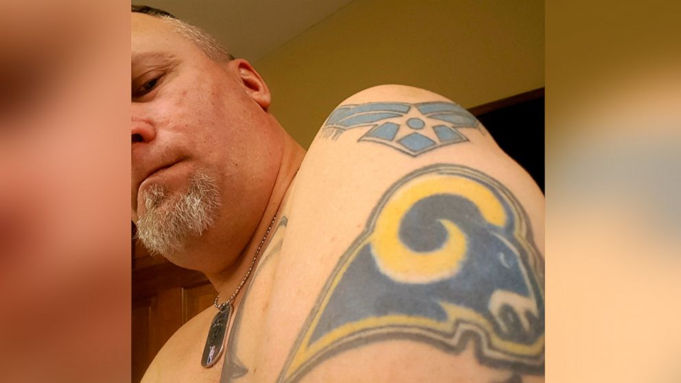 PHOTO: Gary Zimbelman says he'll be covering his Rams tattoo with a "Ghostbusters"-type logo now that they've been relocated to Los Angeles. 