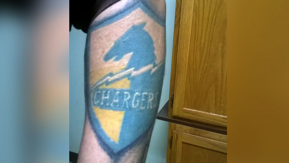 PHOTO: Eddie Lopez will be removing his old-school Chargers tattoo if they are relocated to Los Angeles. "I support San Diego," he told ABC News.