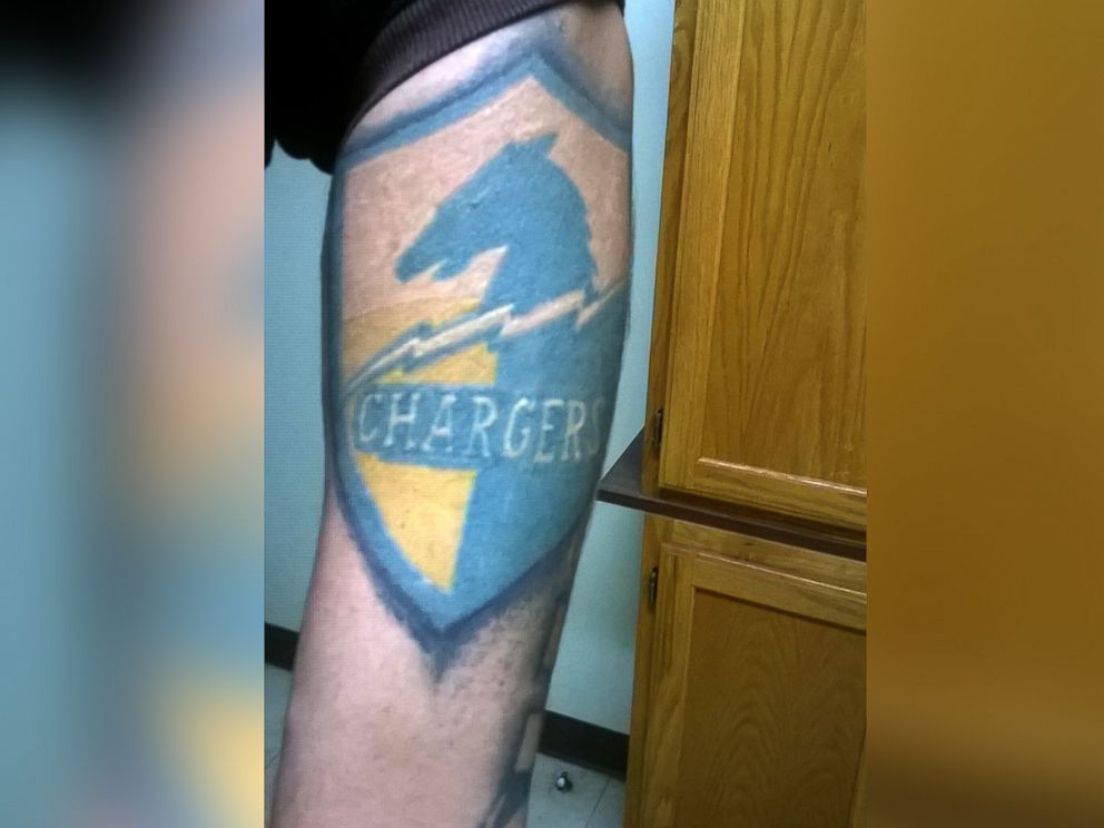 PHOTO: Eddie Lopez will be removing his old-school Chargers tattoo if they are relocated to Los Angeles. "I support San Diego," he told ABC News.