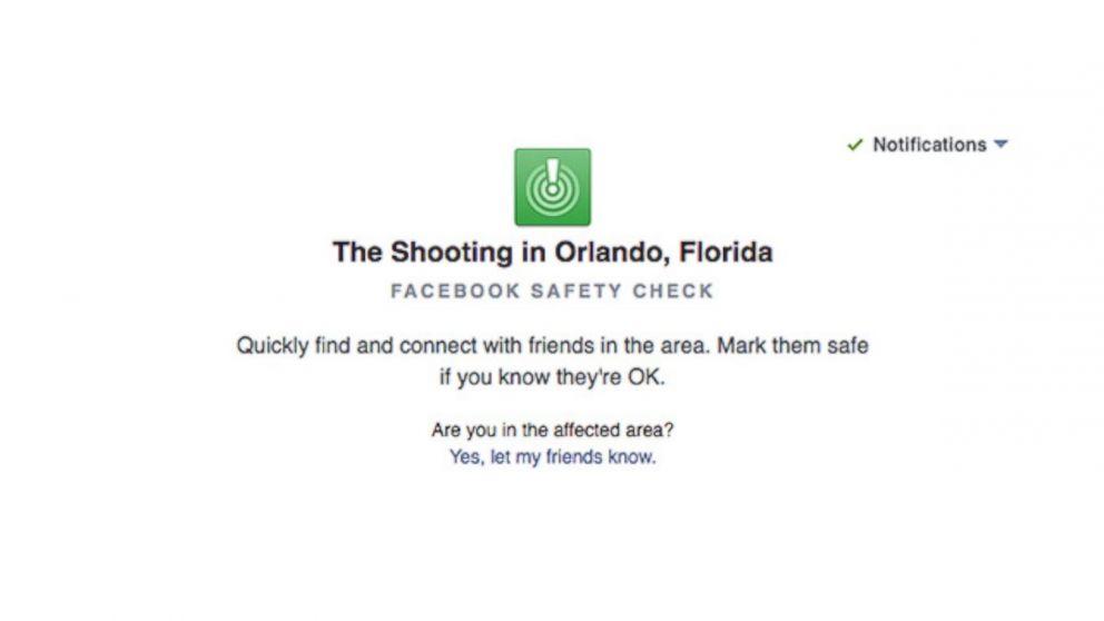 PHOTO: Facebook safety Check for anyone in the Orlando area.