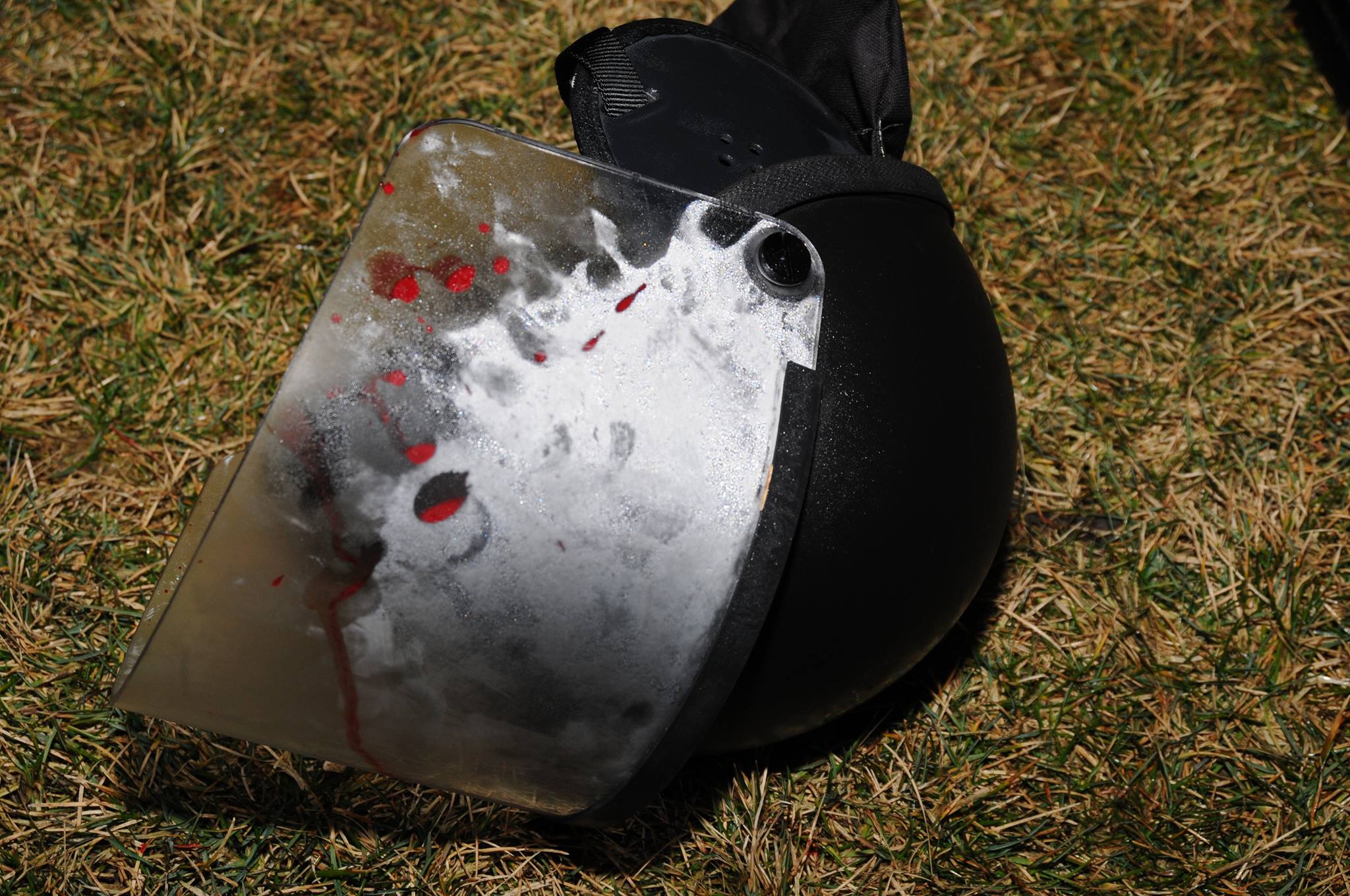 PHOTO: The St. Louis County Police posted images on their Facebook page of a bloodied police helmet on the ground after two police officers were shot outside of the Ferguson Police Department early March 12, 2015.