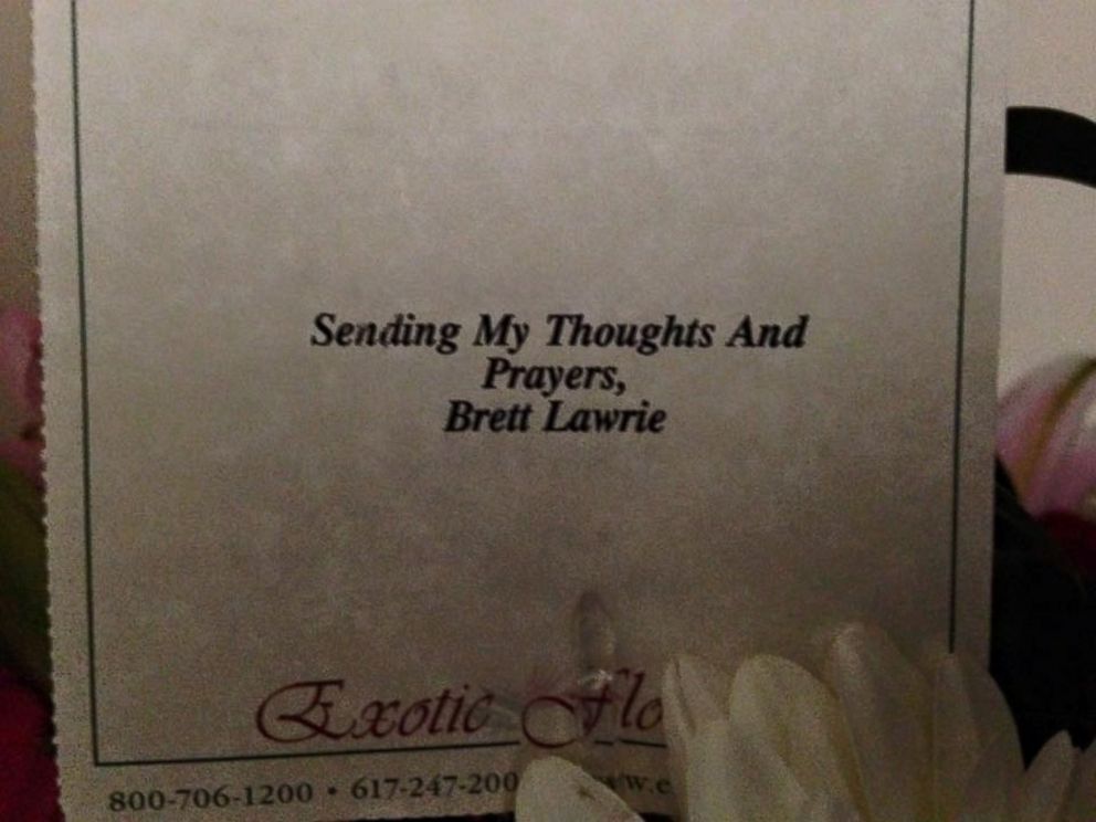 PHOTO: The flowers Oakland Atheletics player Brett Lawrie sent to Tonya Carpenter came with a note card, saying, "Sending my thoughts and prayers."