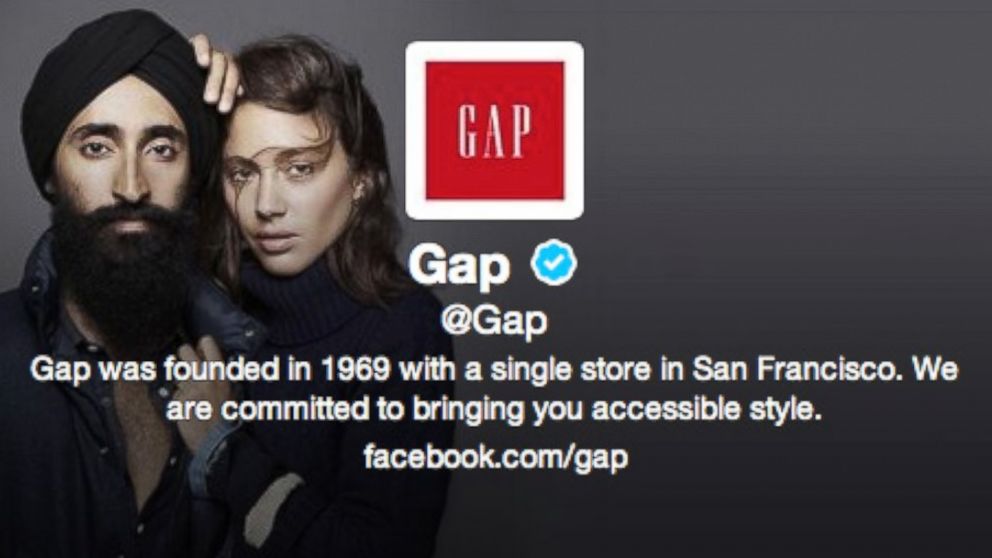 Gap changed the header of its Twitter page to feature Sikh actor and designer Waris Ahluwalia's ad campaign after a subway ad featuring the same ad was defaced (and went viral).