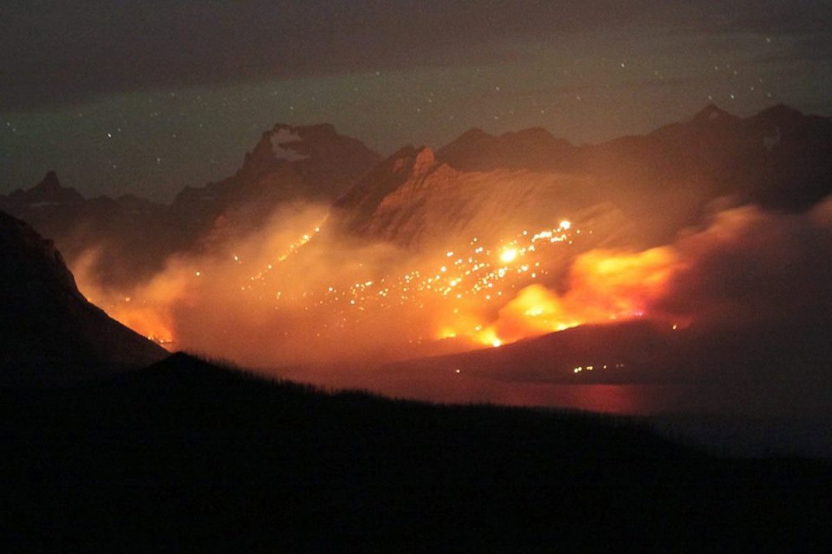 PHOTO: A wildfire burns in Montana's Glacier National Park. 
