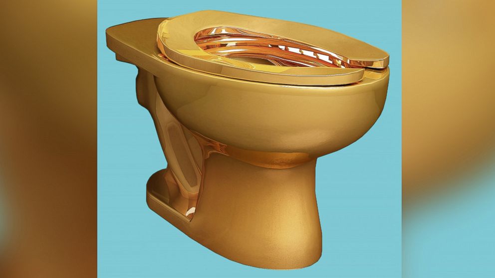 PHOTO: Sculptor Maurizio Cattelan came out of retirement to create a gold toilet he named "America," which will be featured in a public restroom in the Guggenheim Museum in New York beginning May 4. 