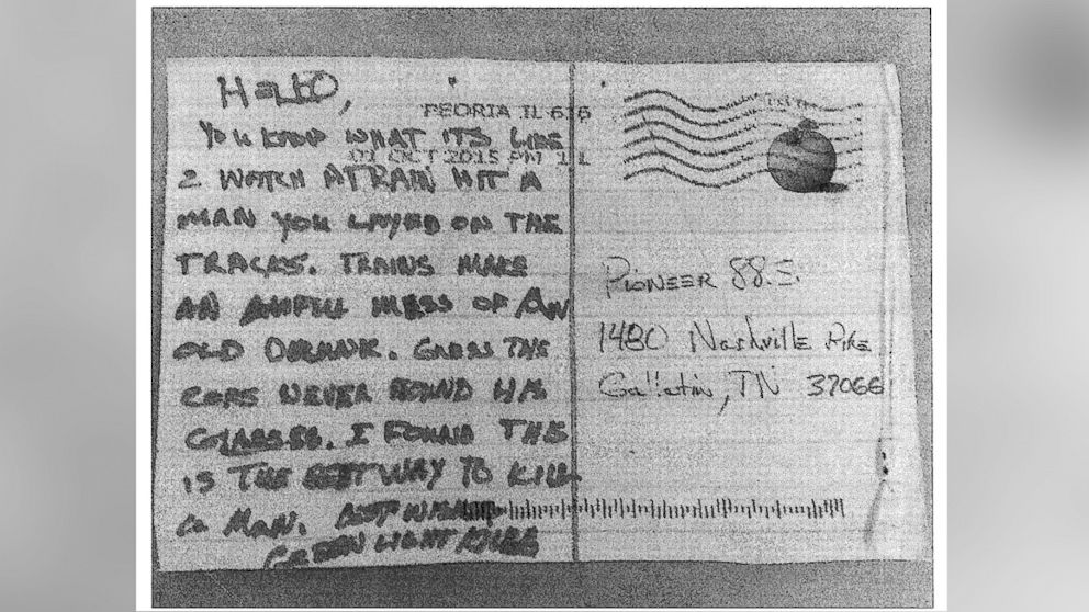 Volunteer State Community College in Gallatin, Tennessee received a postcard in the mail in October suggesting a possible murder on railroad tracks, but police have yet to find any bodies.