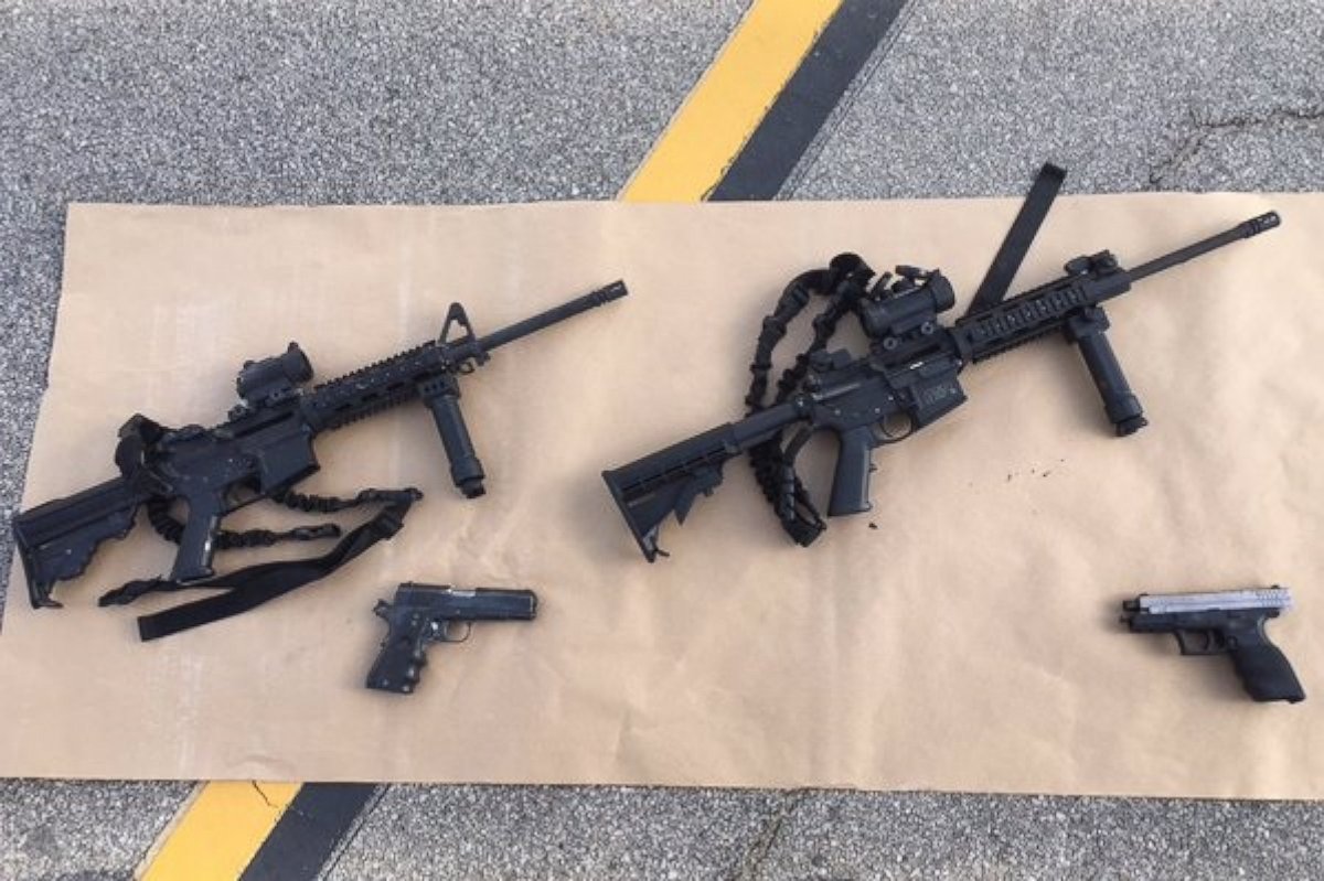 PHOTO: The San Bernardino County Sheriff's Office released photos of weapons and ammunition carried by the suspects accused in an officer-involved shooting on Dec. 2, 2015.
