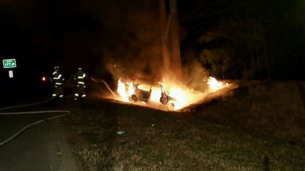Henrico County Division of Fire in Virginia said a citizen ran to a car and pulled the driver out just before the car burst into flames, Feb. 13, 2016.