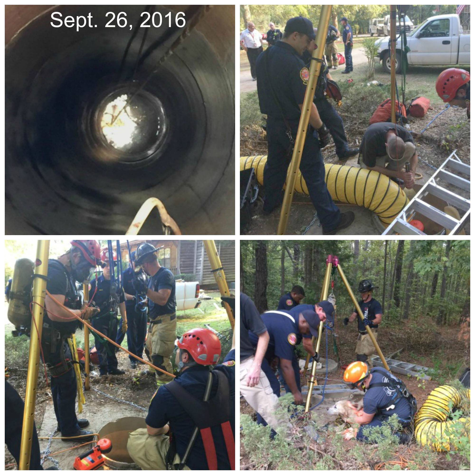 PHOTO: Firefighters and animal control officers in Henry County, Georgia, rescued a dog that got trapped in a 40-foot-deep well in McDonough, Georgia, on Sept. 26, 2016