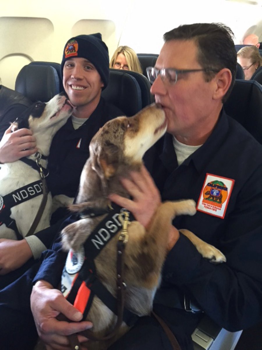 Orange County Fire Authority paramedics Alex Van, right, and Donovan George, left, treated a passenger while on board their flight from Orange County, California, to Houston on Jan. 23, 2015.