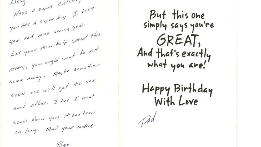PHOTO: This birthday card from Richard Hoagland was the last words Doug Hoagland had from his father.