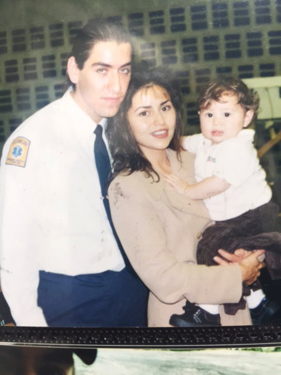 Gina Pinos photographed with her fiance, New York City firefighter James "Jimmy" Pappageorge of Engine 23. Jimmy had been inside the Marriott Hotel answering the call of two planes hitting the World Trade Center, when the towers collapsed, Sept. 11, 2001.