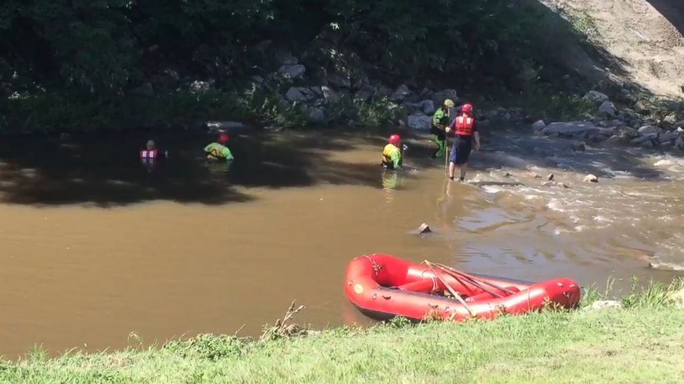 Video from ABC affiliate KAKE captures the search in Wichita, Kansas for an 11-year-old boy who fell in a creek.